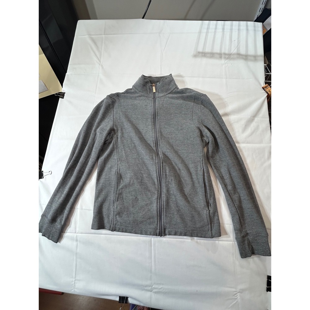 Perry Ellis Mens Small Gray Full Zip Mock Neck Waffle Knit Sweater Jacket